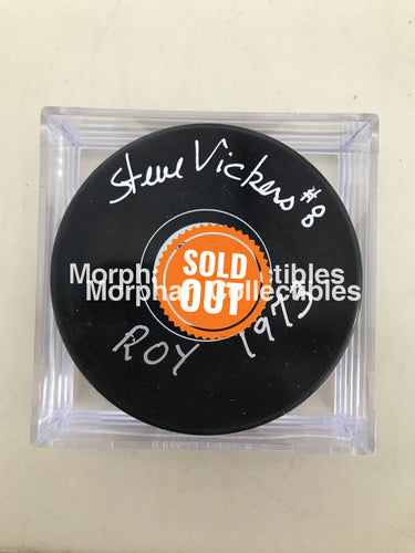 Steve Vickers - Autographed New York Rangers Puck Roy 1973