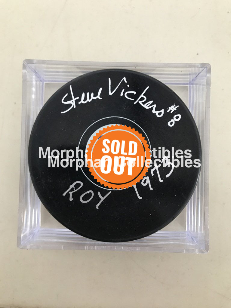 Steve Vickers - Autographed New York Rangers Puck Roy 1973