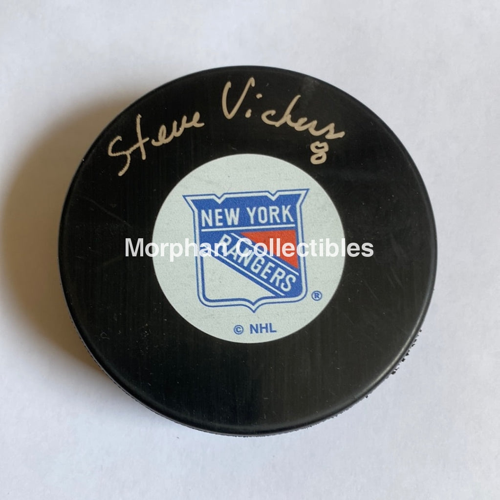 Steve Vickers - Autographed New York Rangers Puck Sarge