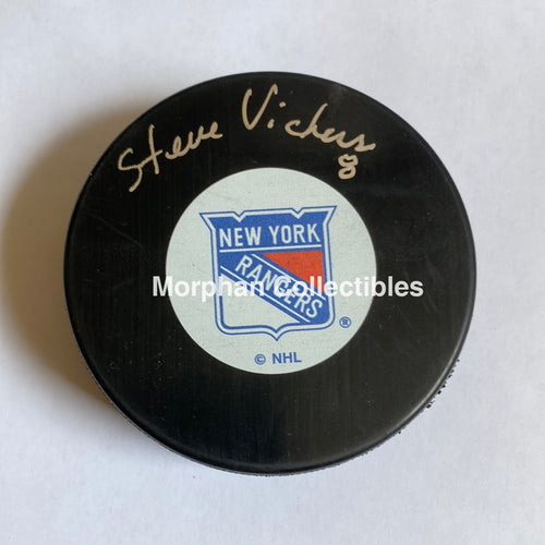 Steve Vickers - Autographed New York Rangers Puck Sarge
