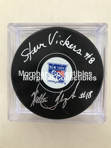 Steve Vickers - Autographed New York Rangers Puck