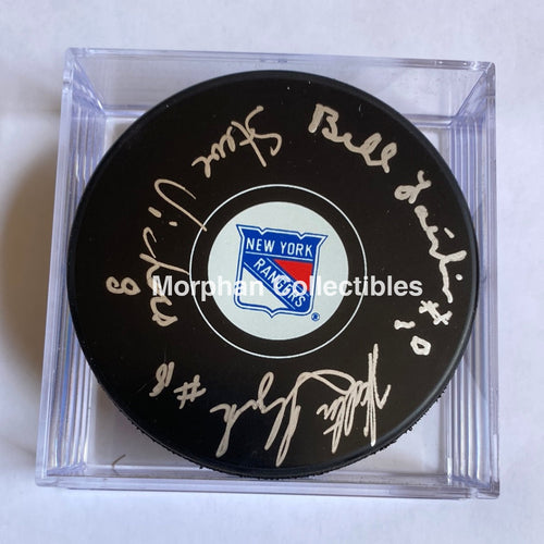 Steve Vickers Walt Tkaczuk And Bill Fairbairn Bulldog- Autographed New York Rangers Puck -