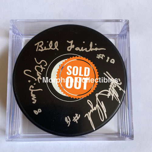 Steve Vickers Walt Tkaczuk And Bill Fairbairn Bulldog- Autographed New York Rangers Puck -