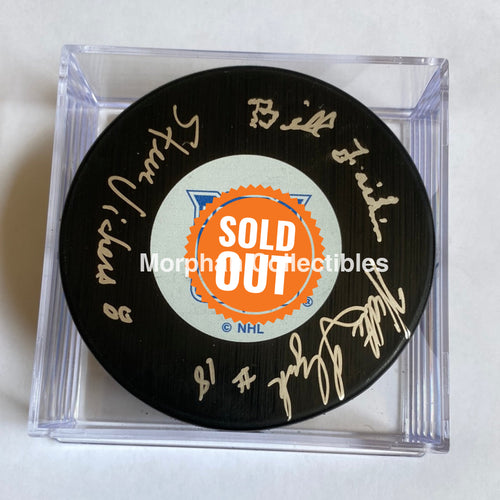 Steve Vickers Walt Tkaczuk And Bill Fairbairn Bulldog- Autographed New York Rangers Puck -