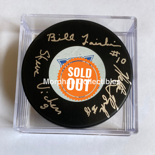 Steve Vickers Walt Tkaczuk And Bill Fairbairn Bulldog- Autographed New York Rangers Puck -