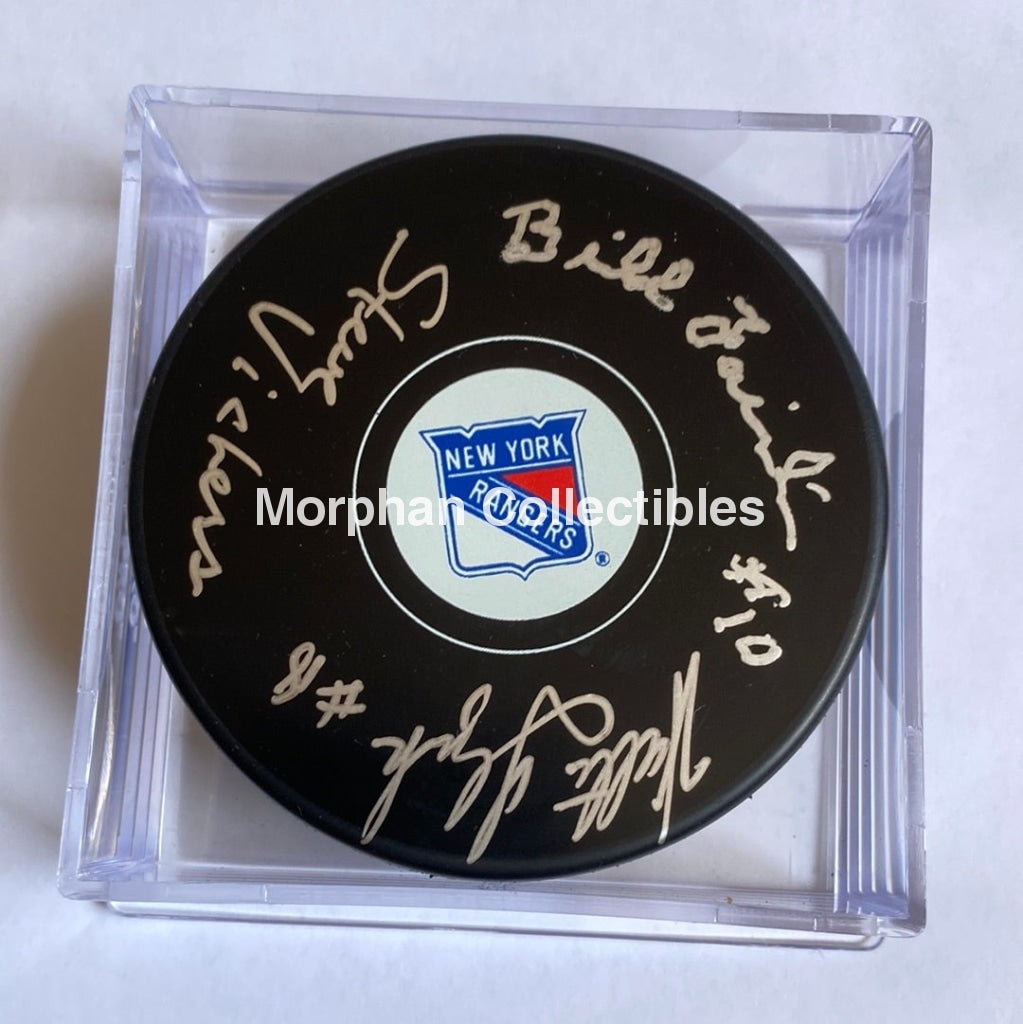 Steve Vickers Walt Tkaczuk And Bill Fairbairn Bulldog- Autographed New York Rangers Puck -