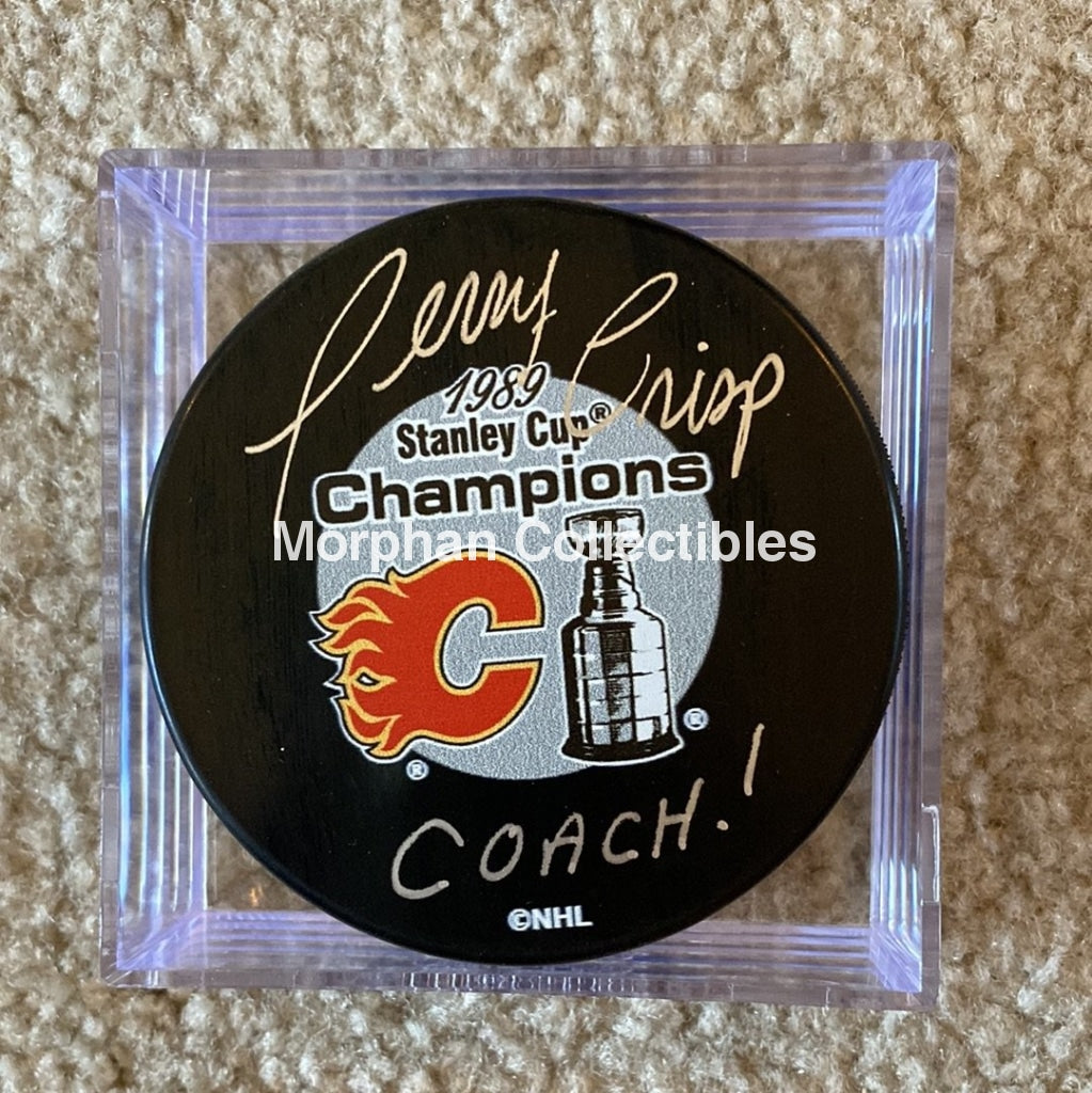 Terry Crisp - Autographed Puck Calgary Flames Stanley Cup