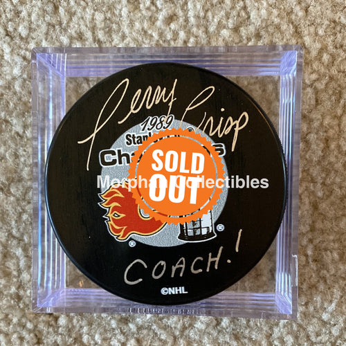 Terry Crisp - Autographed Puck Calgary Flames Stanley Cup