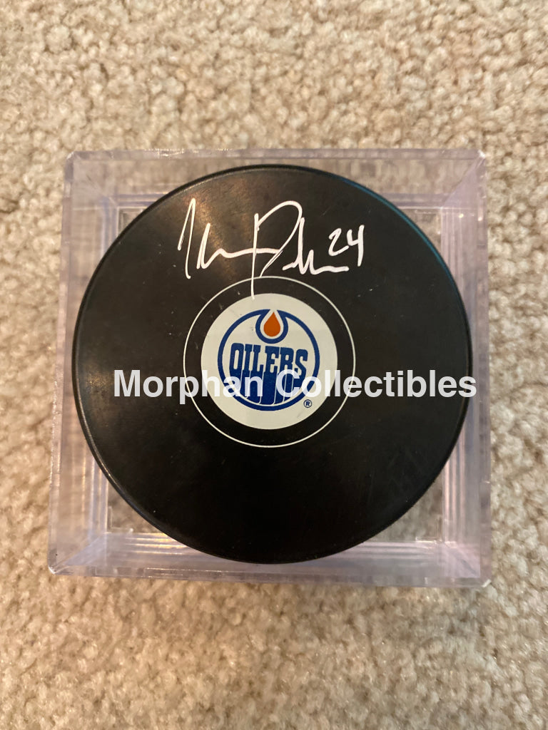 Theo Peckham - Autographed Puck Edmonton Oilers