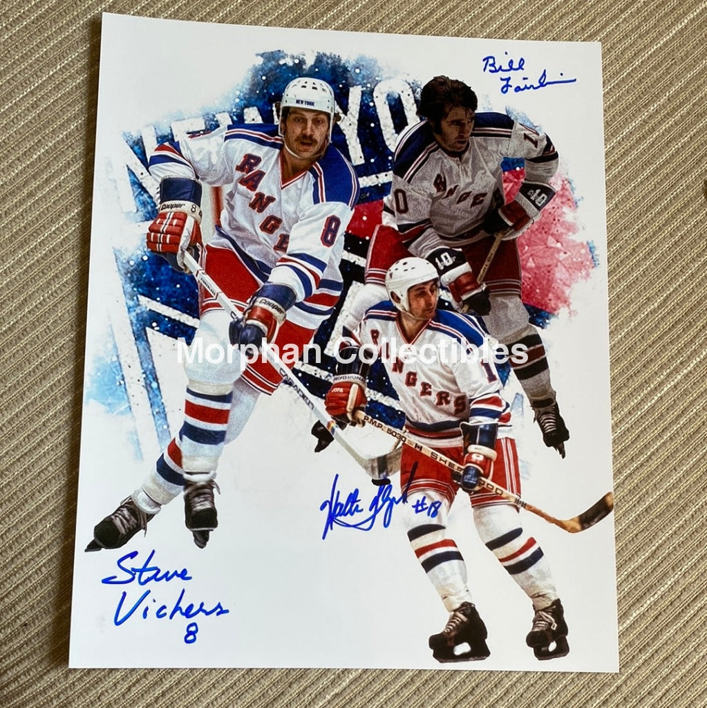 Walt Tkaczuk Steve Vickers And Bill Fairbairn Bulldog Line - Autographed 8X10 Photo With