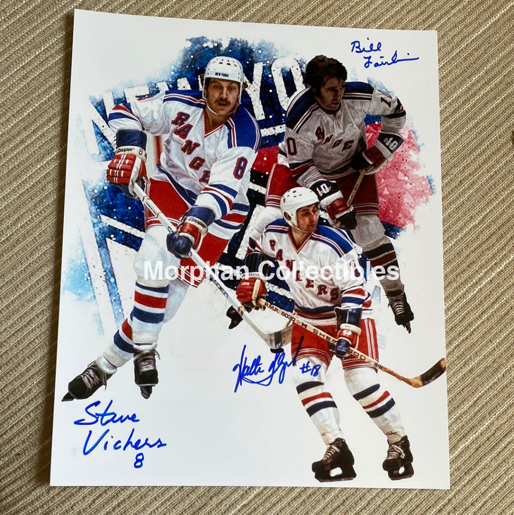 Walt Tkaczuk Steve Vickers And Bill Fairbairn Bulldog Line - Autographed 8X10 Photo With