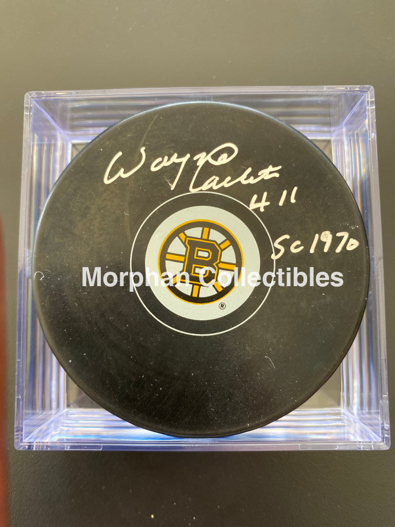 Wayne Carleton - Autographed Boston Bruins Puck