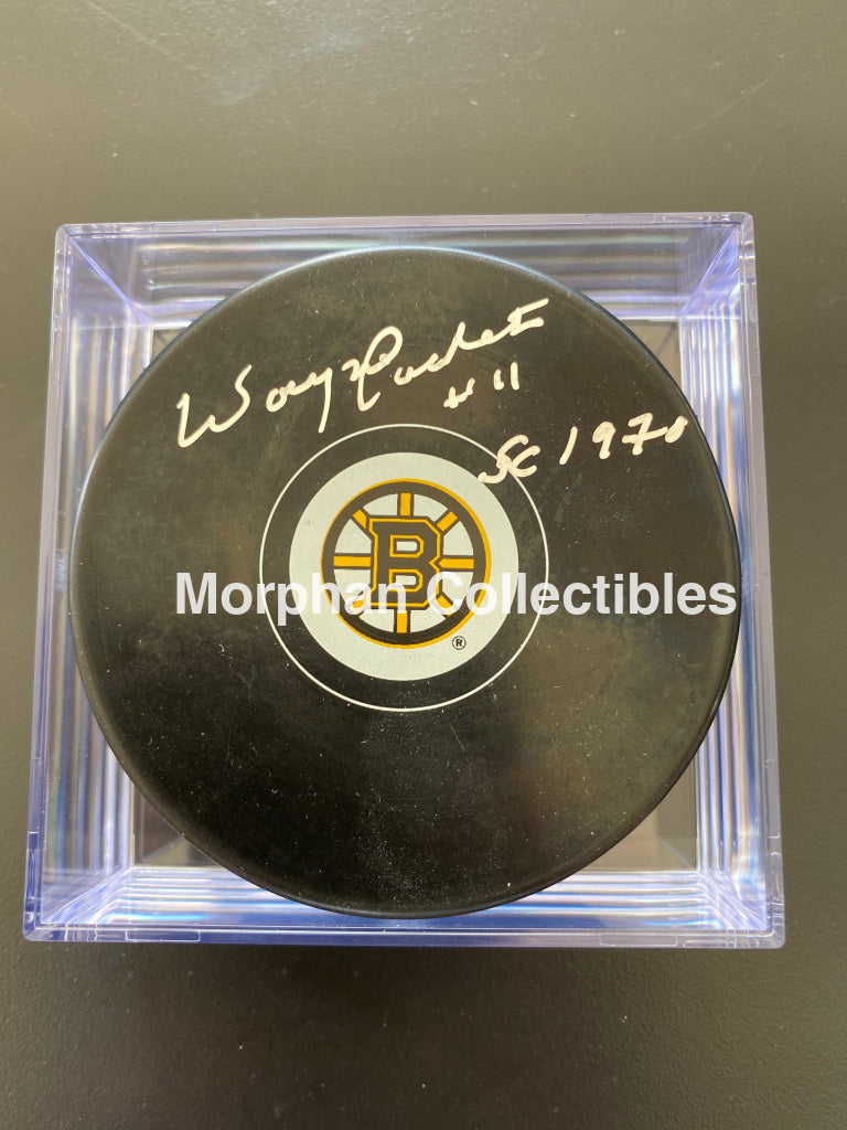 Wayne Carleton - Autographed Boston Bruins Puck