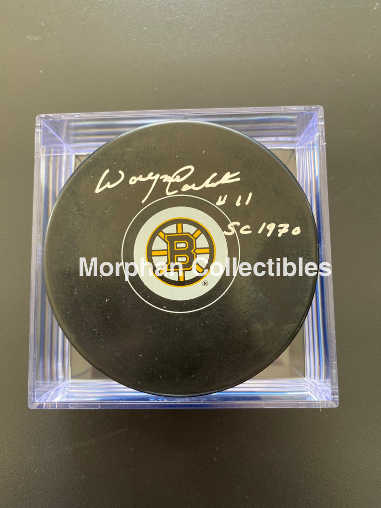 Wayne Carleton - Autographed Boston Bruins Puck