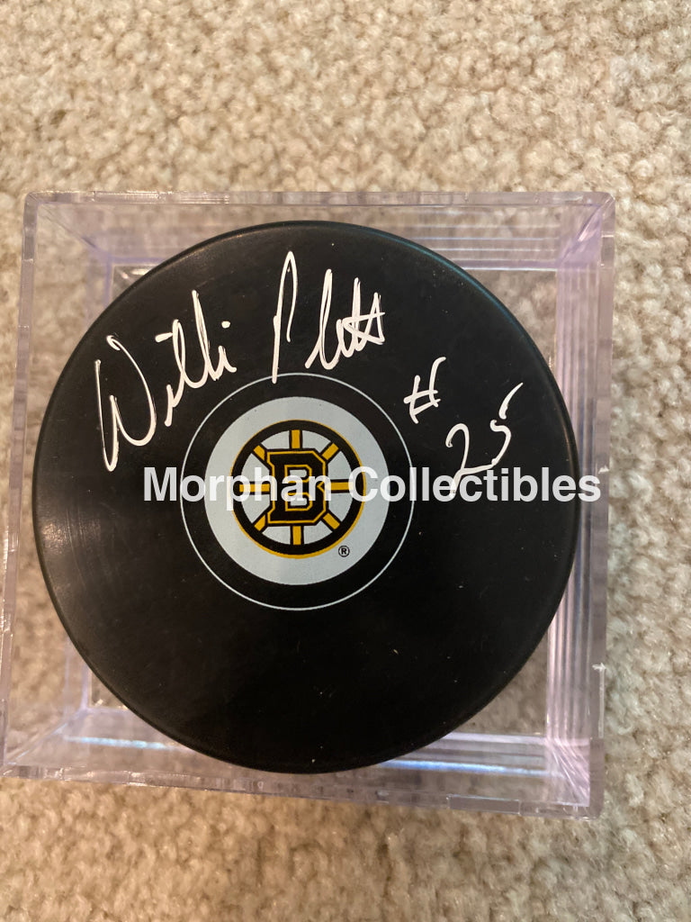 Willi Plett - Autographed Puck Boston Bruins