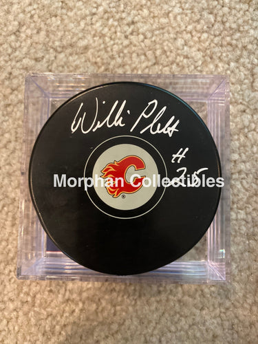 Willi Plett - Autographed Puck Calgary Flames