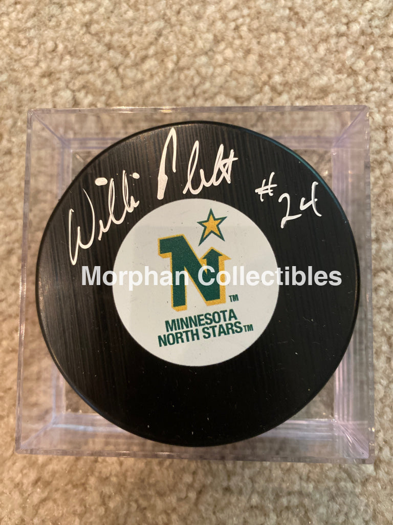 Willi Plett - Autographed Puck Minnesota North Stars