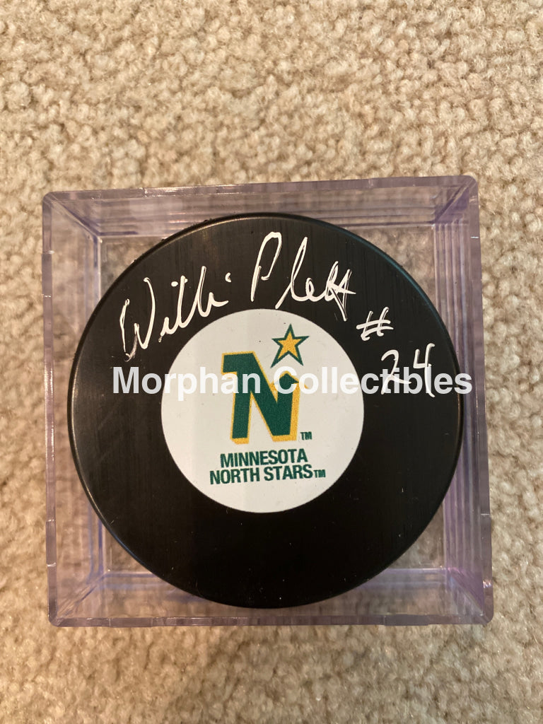 Willi Plett - Autographed Puck Minnesota North Stars