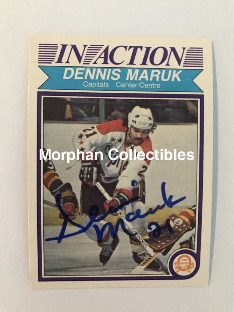 Dennis Maruk Autographed Cards 1982/83 Opc In Action #4 Card